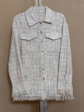 SHEIN Cream Tweed Jacket with Yellow Fleck